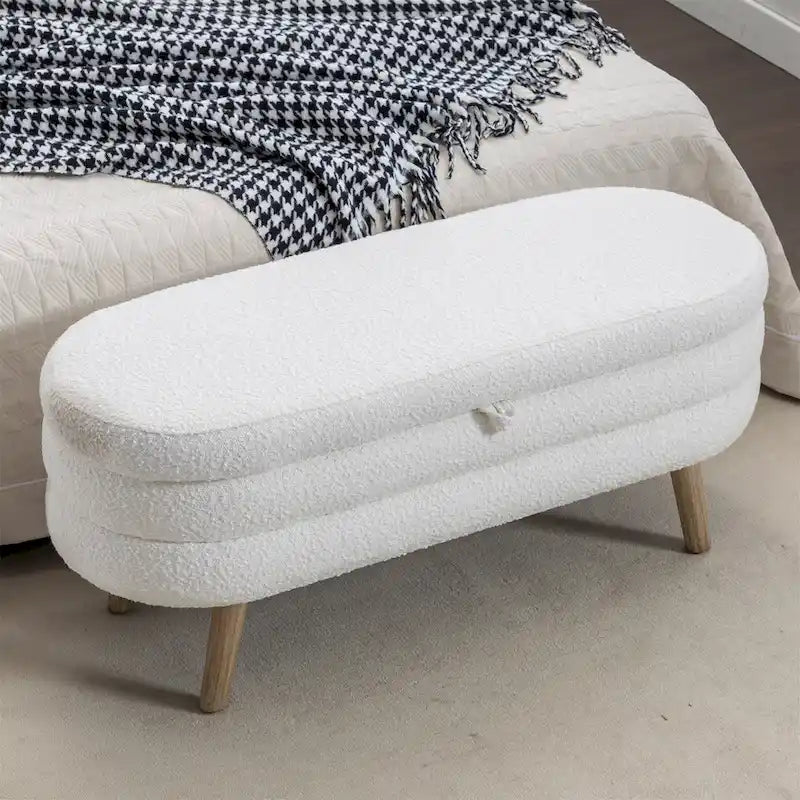 Storage Bench with Boucle Fabric and Internal Storage