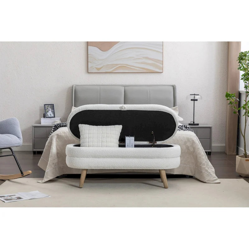 Storage Bench with Boucle Fabric and Internal Storage