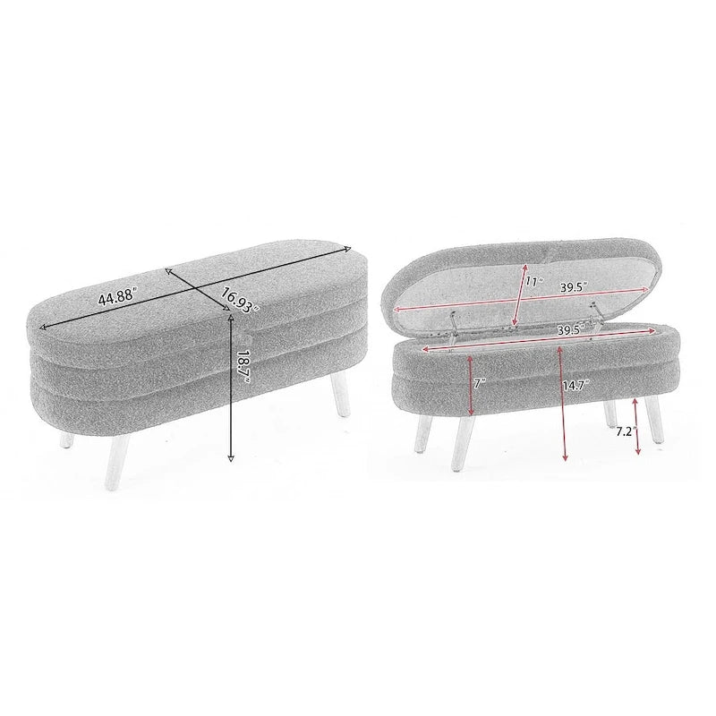 Storage Bench with Boucle Fabric and Internal Storage