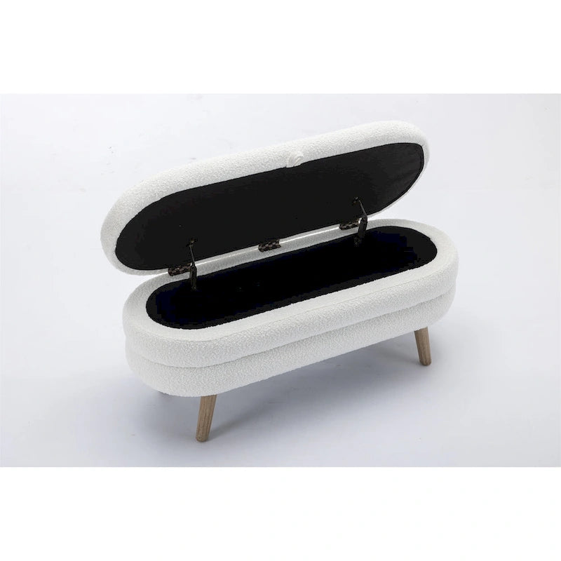 Storage Bench with Boucle Fabric and Internal Storage