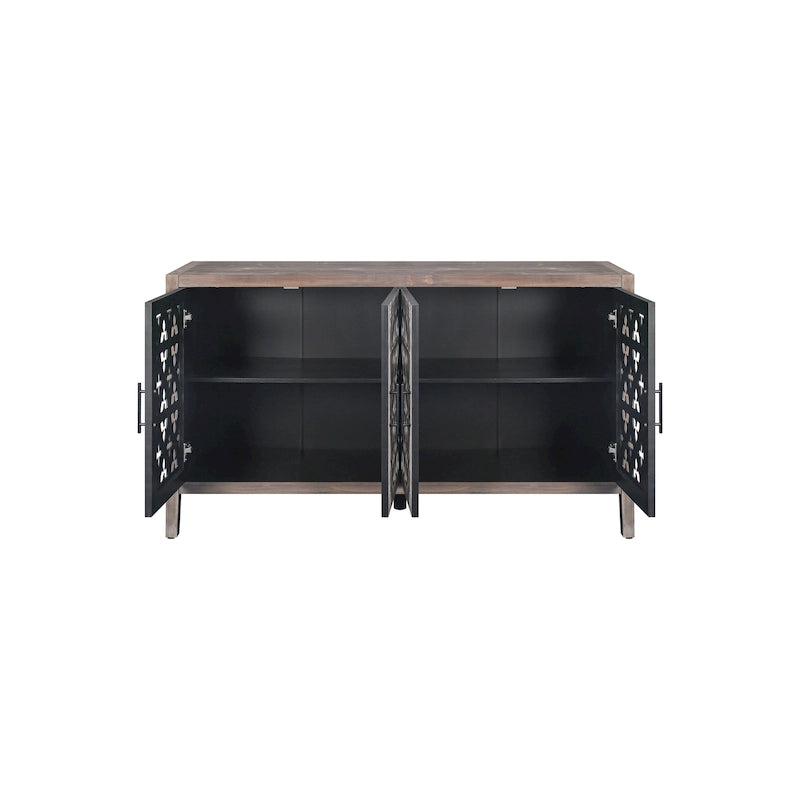 4-Door Antique Storage Cabinet with Hollow Carved Doors
