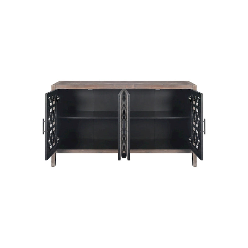 4-Door Antique Storage Cabinet with Hollow Carved Doors