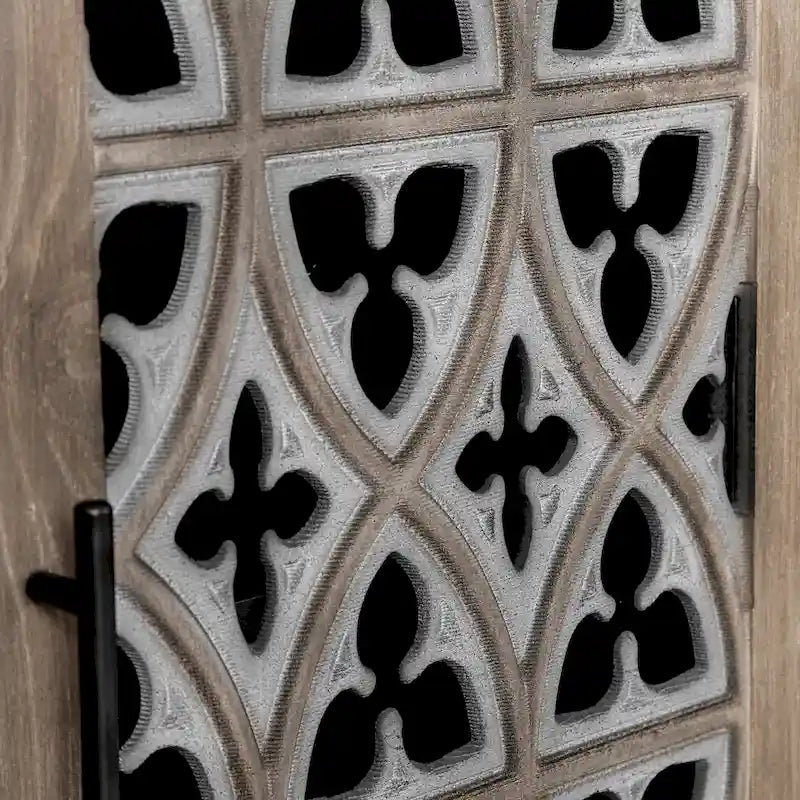 4-Door Antique Storage Cabinet with Hollow Carved Doors