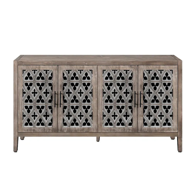 4-Door Antique Storage Cabinet with Hollow Carved Doors