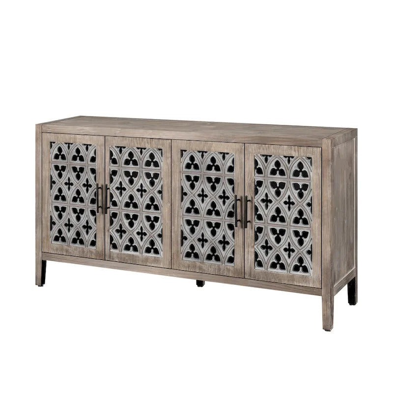 4-Door Antique Storage Cabinet with Hollow Carved Doors