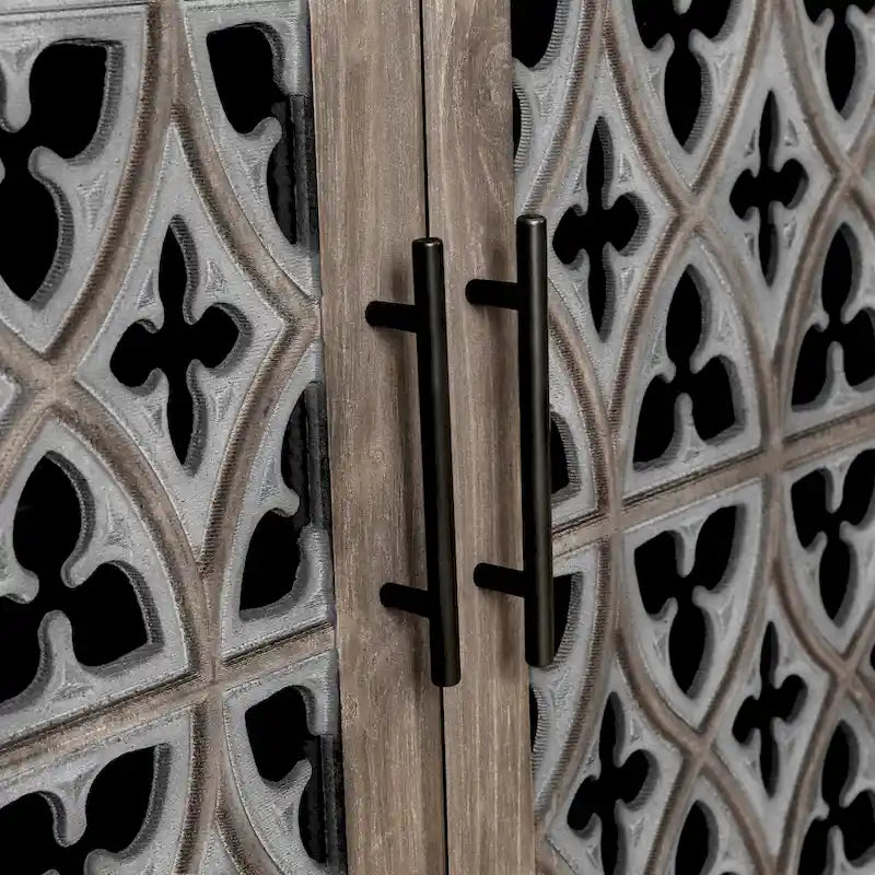 4-Door Antique Storage Cabinet with Hollow Carved Doors