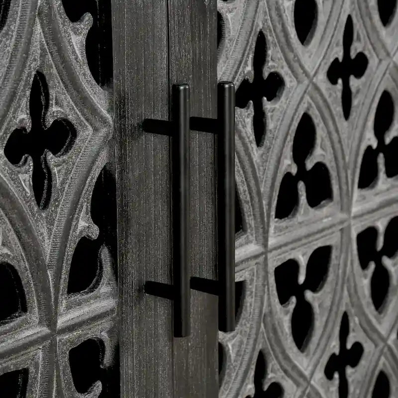 4-Door Antique Storage Cabinet with Hollow Carved Doors