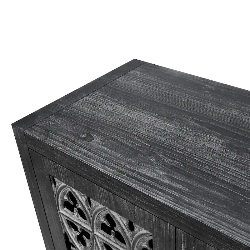 4-Door Antique Storage Cabinet with Hollow Carved Doors