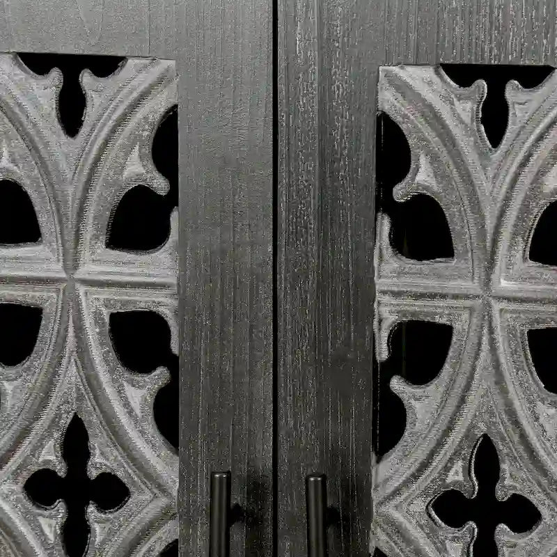 4-Door Antique Storage Cabinet with Hollow Carved Doors
