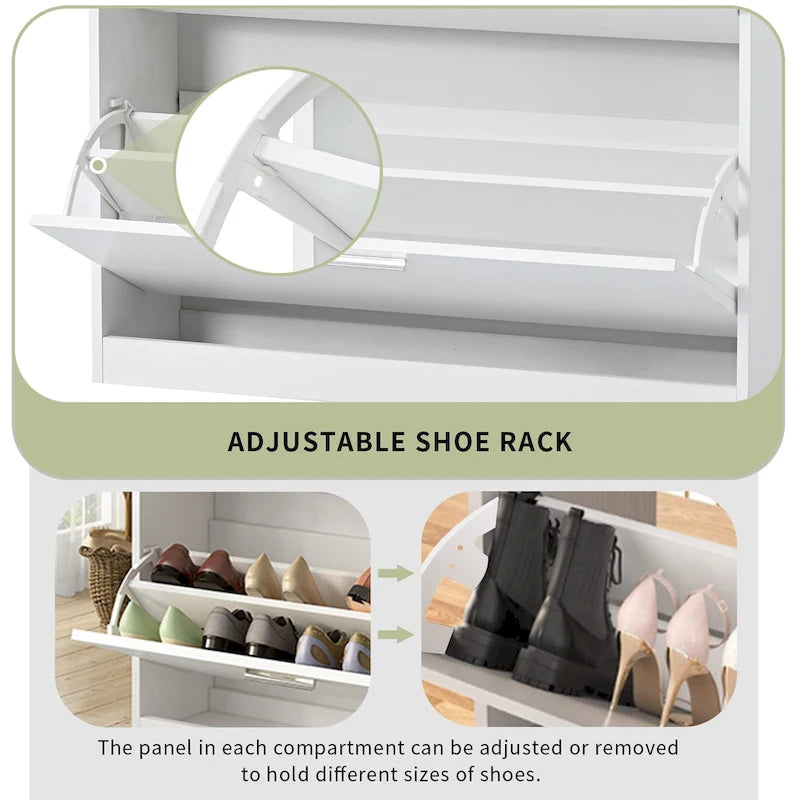 Entryway Shoe Storage Cabinet with Flip Drawers and Glass Top