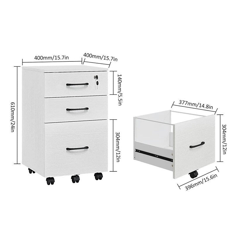 3-Drawer Mobile File Cabinet