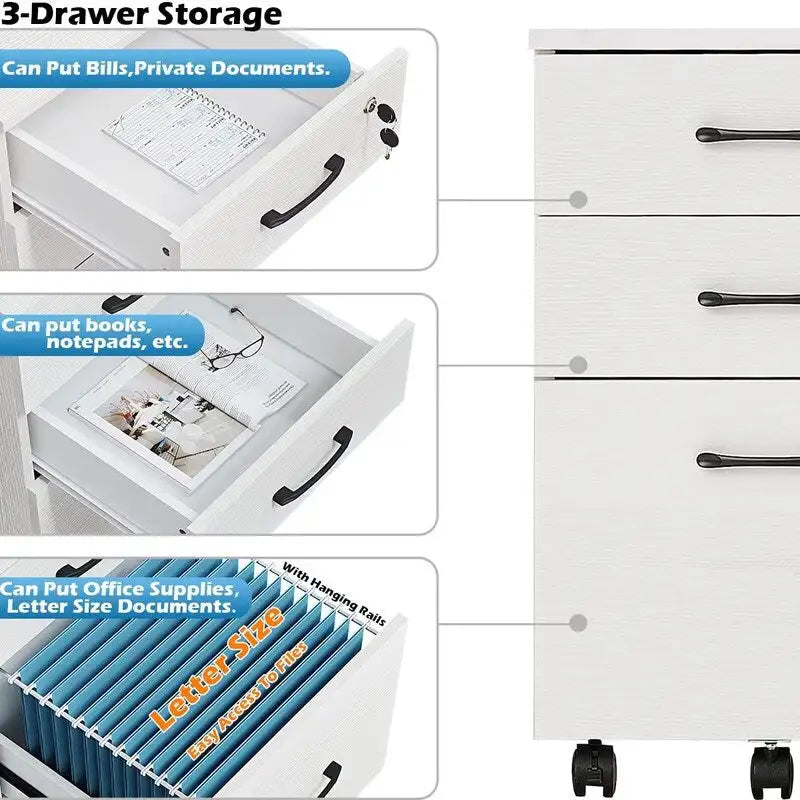 3-Drawer Mobile File Cabinet