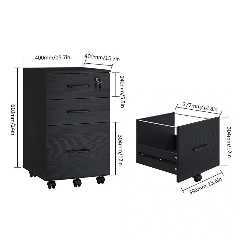 3-Drawer Mobile File Cabinet