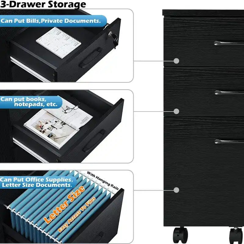 3-Drawer Mobile File Cabinet