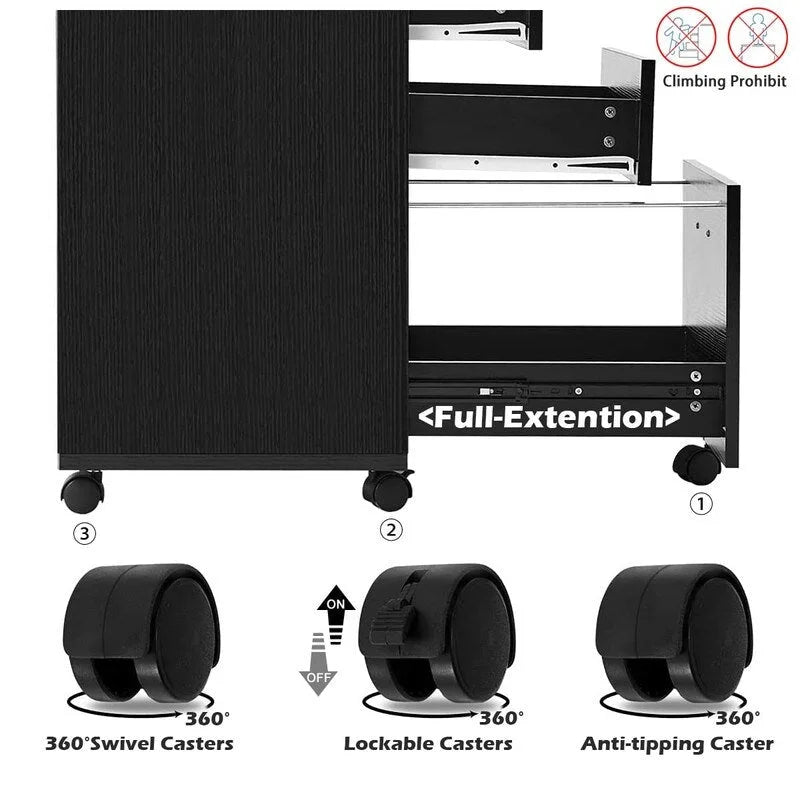 3-Drawer Mobile File Cabinet