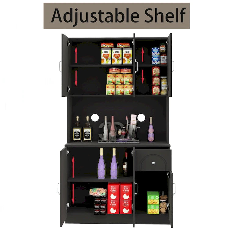 71" Kitchen Pantry Storage Cabinet with Microwave Countertop & Adjustable Shelves