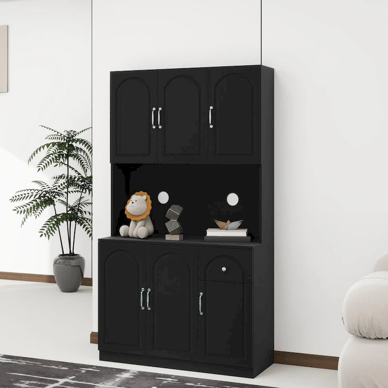 71" Kitchen Pantry Storage Cabinet with Microwave Countertop & Adjustable Shelves