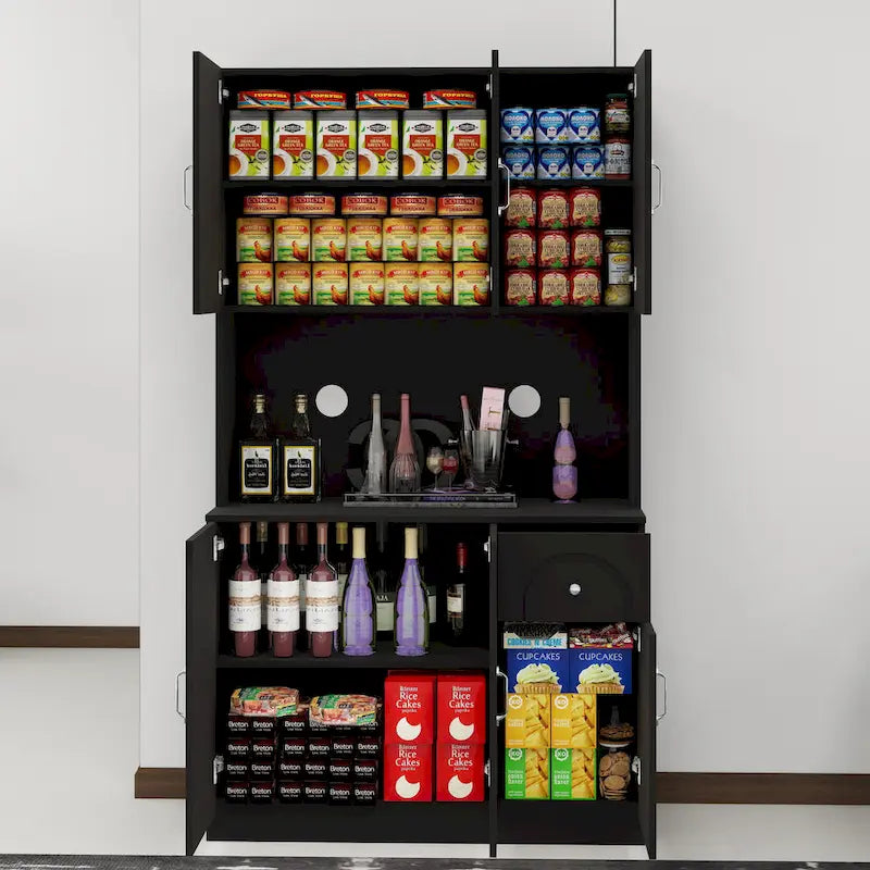 71" Kitchen Pantry Storage Cabinet with Microwave Countertop & Adjustable Shelves