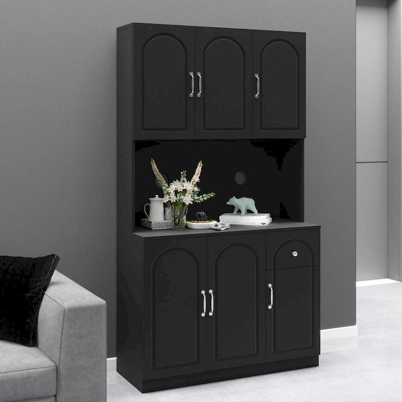71" Kitchen Pantry Storage Cabinet with Microwave Countertop & Adjustable Shelves