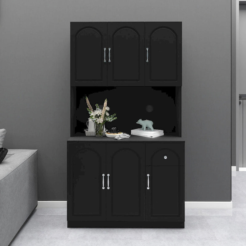 71" Kitchen Pantry Storage Cabinet with Microwave Countertop & Adjustable Shelves