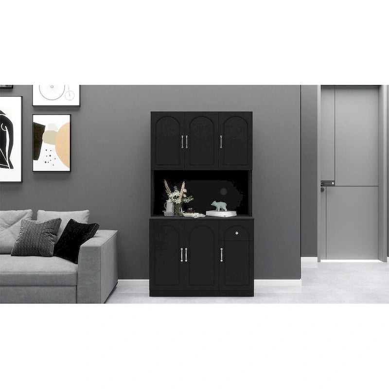 71" Kitchen Pantry Storage Cabinet with Microwave Countertop & Adjustable Shelves