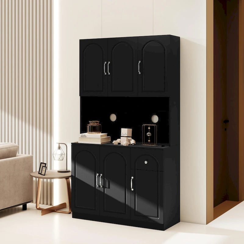 71" Kitchen Pantry Storage Cabinet with Microwave Countertop & Adjustable Shelves
