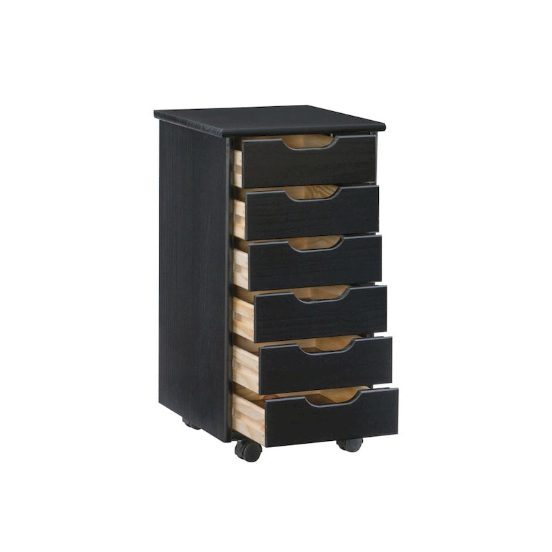 26" Black Rolling Storage Cabinet with 6 Drawers