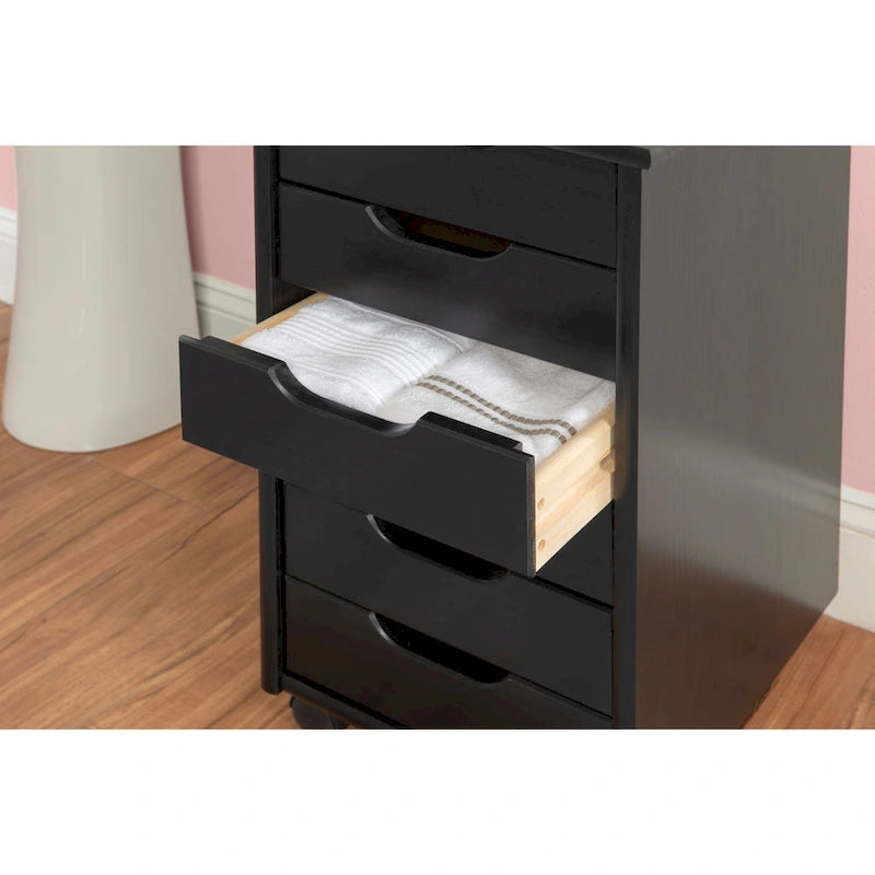 26" Black Rolling Storage Cabinet with 6 Drawers