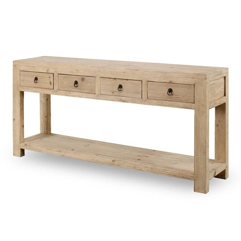 70" Sideboard with 4 Drawers – Weathered Natural Pinewood Solid Top