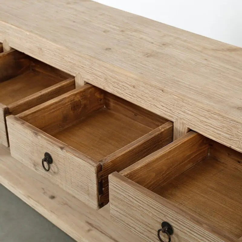 70" Sideboard with 4 Drawers – Weathered Natural Pinewood Solid Top