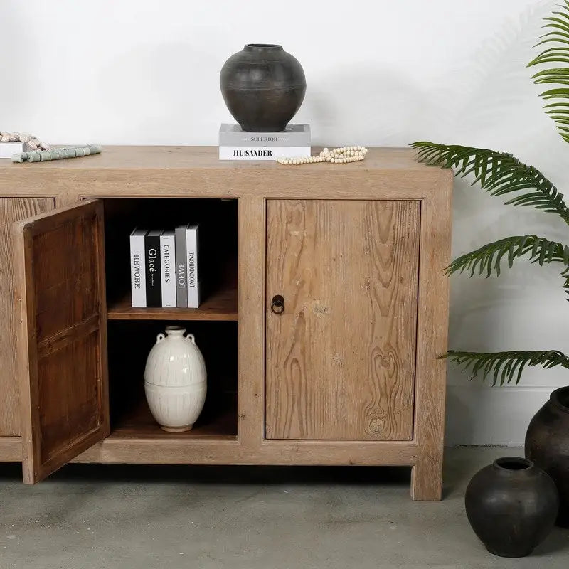 Sideboard With 4 Doors, Weathered Pinewood 86.6x18.9x39.8H