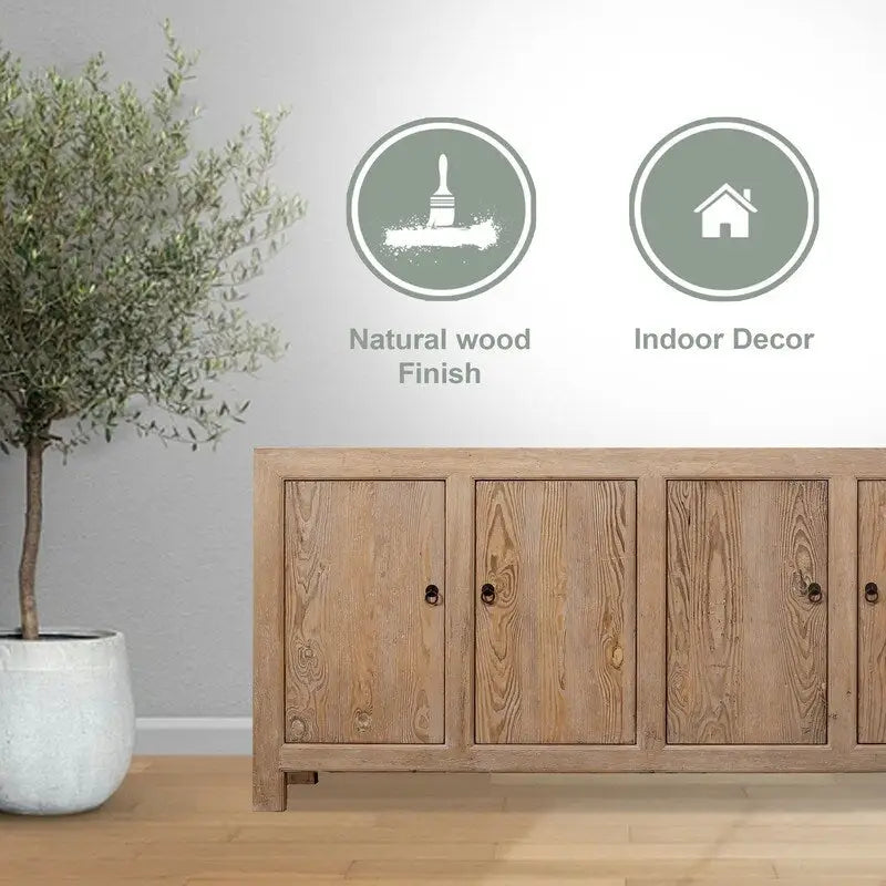 Sideboard With 4 Doors, Weathered Pinewood 86.6x18.9x39.8H