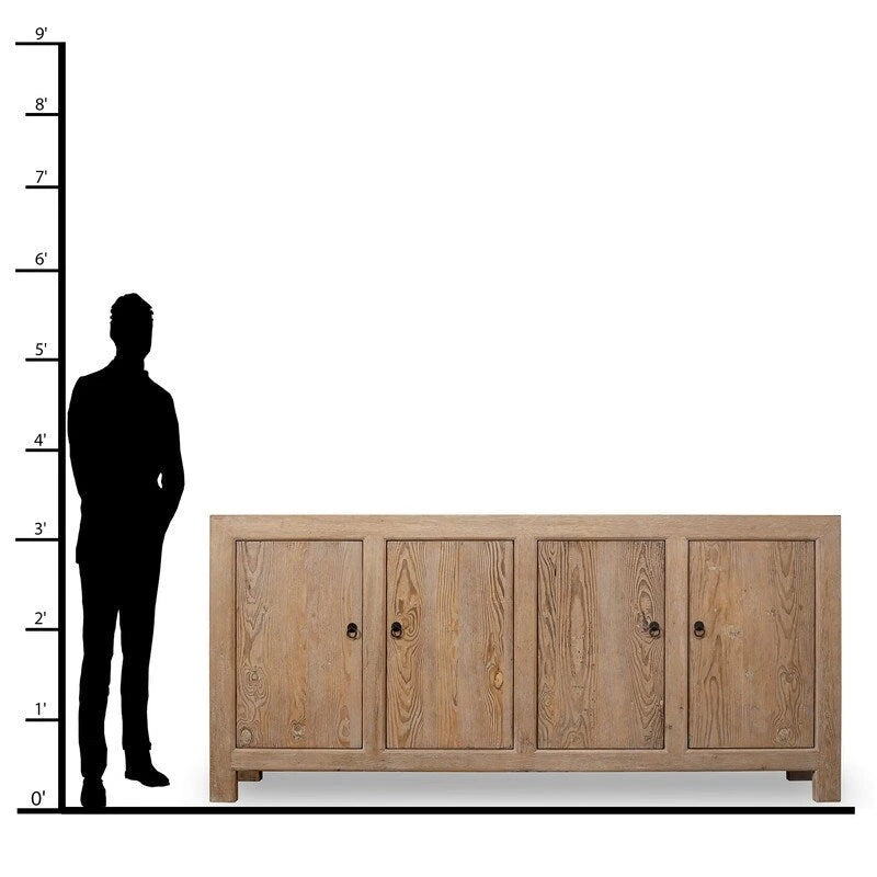 Sideboard With 4 Doors, Weathered Pinewood 86.6x18.9x39.8H