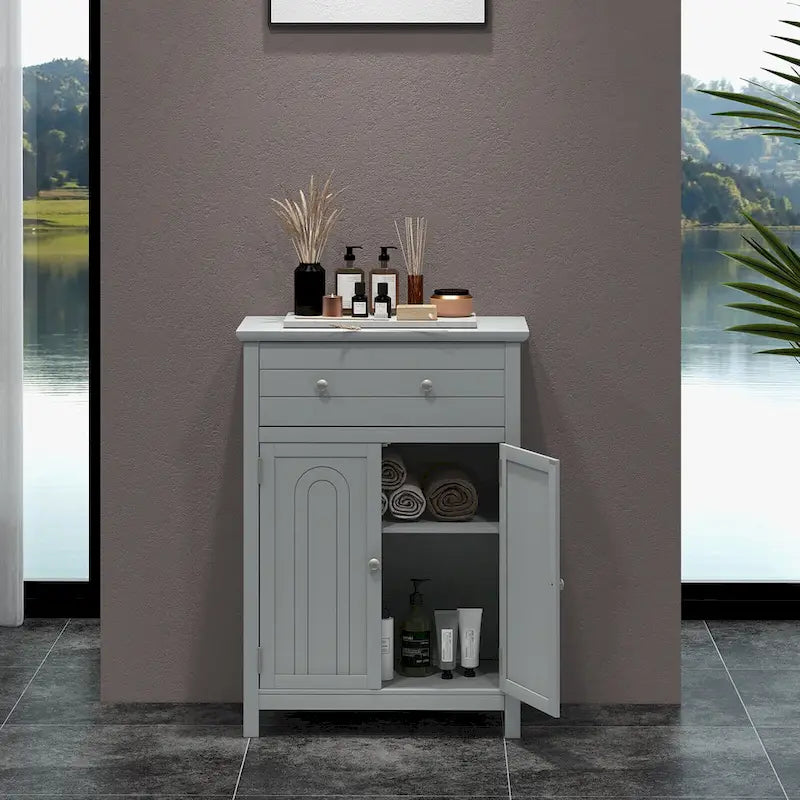 Bathroom Floor Cabinet Wooden Storage Organizer with Drawer