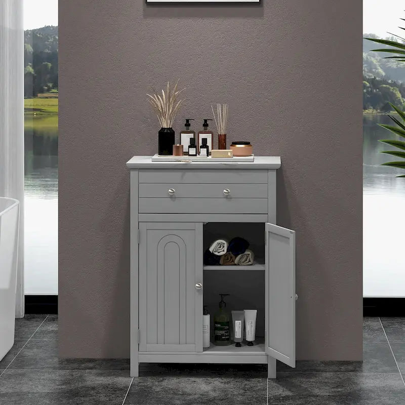 Bathroom Floor Cabinet Wooden Storage Organizer with Drawer