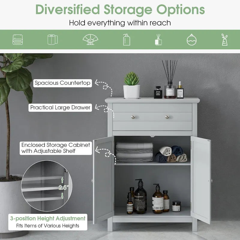 Bathroom Floor Cabinet Wooden Storage Organizer with Drawer