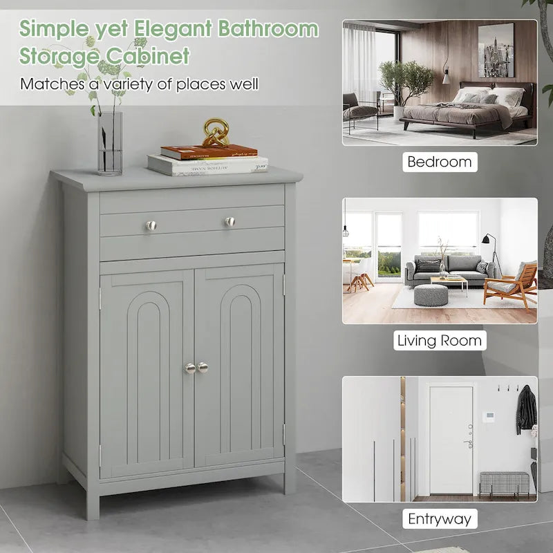 Bathroom Floor Cabinet Wooden Storage Organizer with Drawer