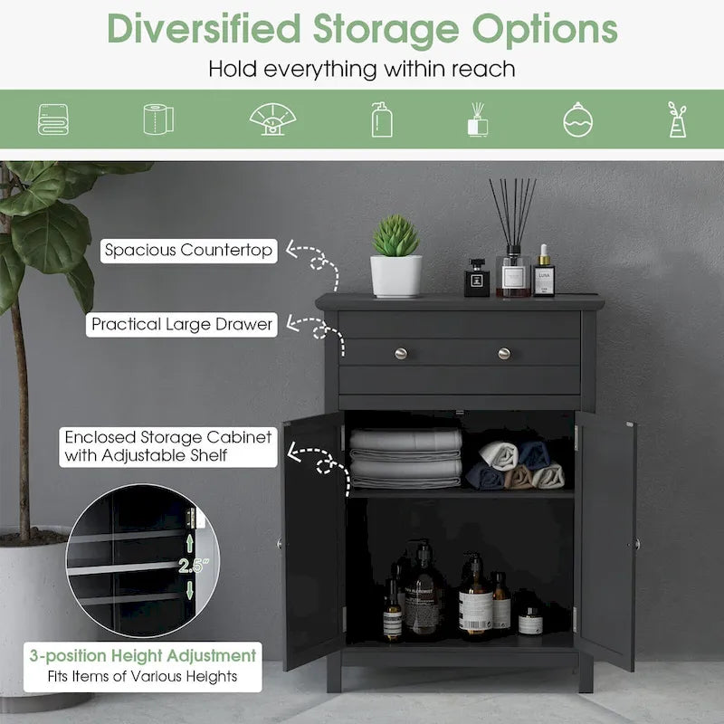 Bathroom Floor Cabinet Wooden Storage Organizer with Drawer