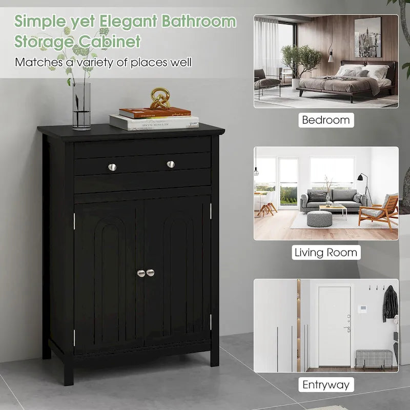 Bathroom Floor Cabinet Wooden Storage Organizer with Drawer