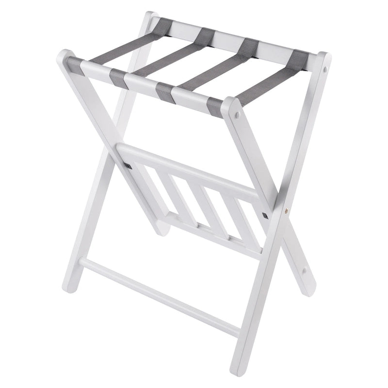 Foldable Luggage Rack with Shelf - White and Gray