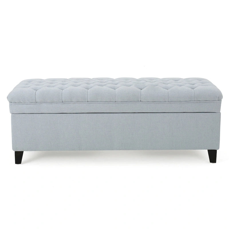 Storage Ottoman Bench, Light Blue Fabric, Black Wood, 50 Inch