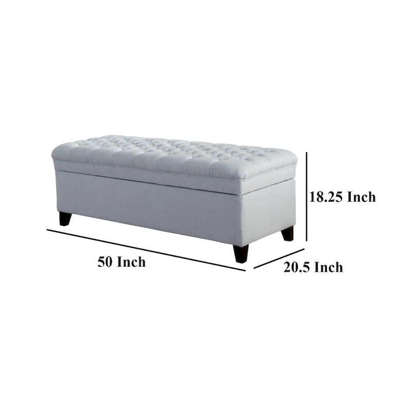 Storage Ottoman Bench, Light Blue Fabric, Black Wood, 50 Inch