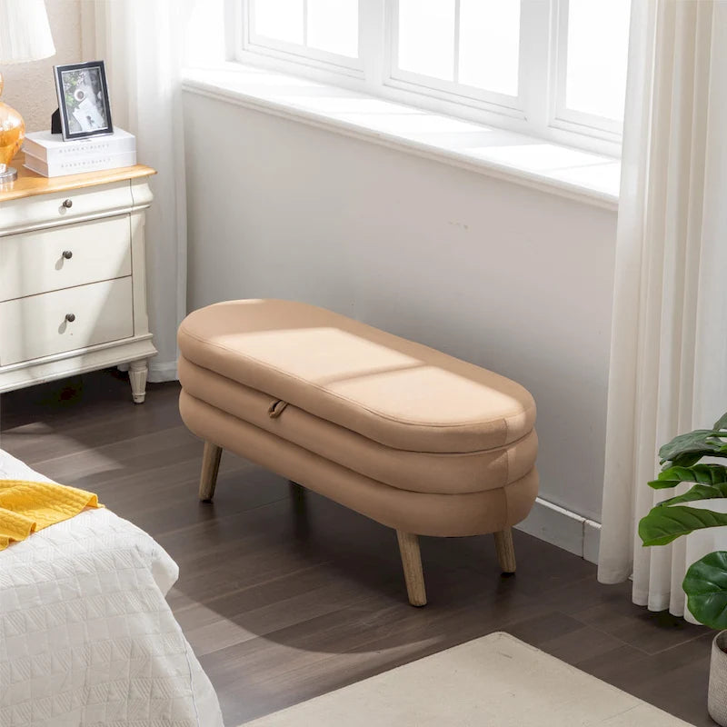 Velvet Fabric Storage Bench with Wood Legs