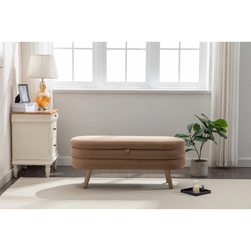 Velvet Fabric Storage Bench with Wood Legs