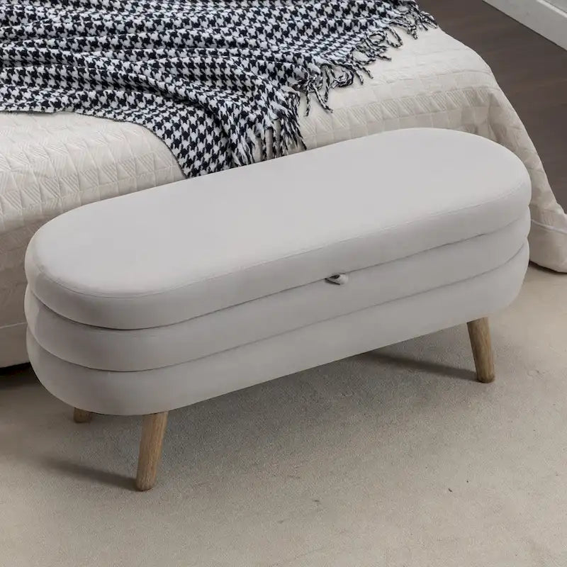 Velvet Fabric Storage Bench with Wood Legs