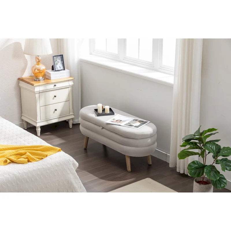 Velvet Fabric Storage Bench with Wood Legs