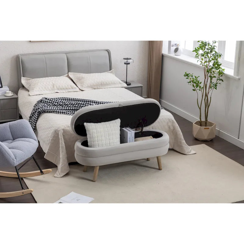 Velvet Fabric Storage Bench with Wood Legs
