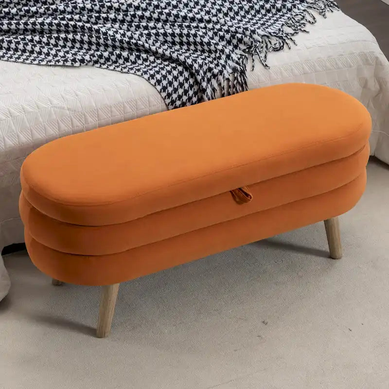 Velvet Fabric Storage Bench with Wood Legs