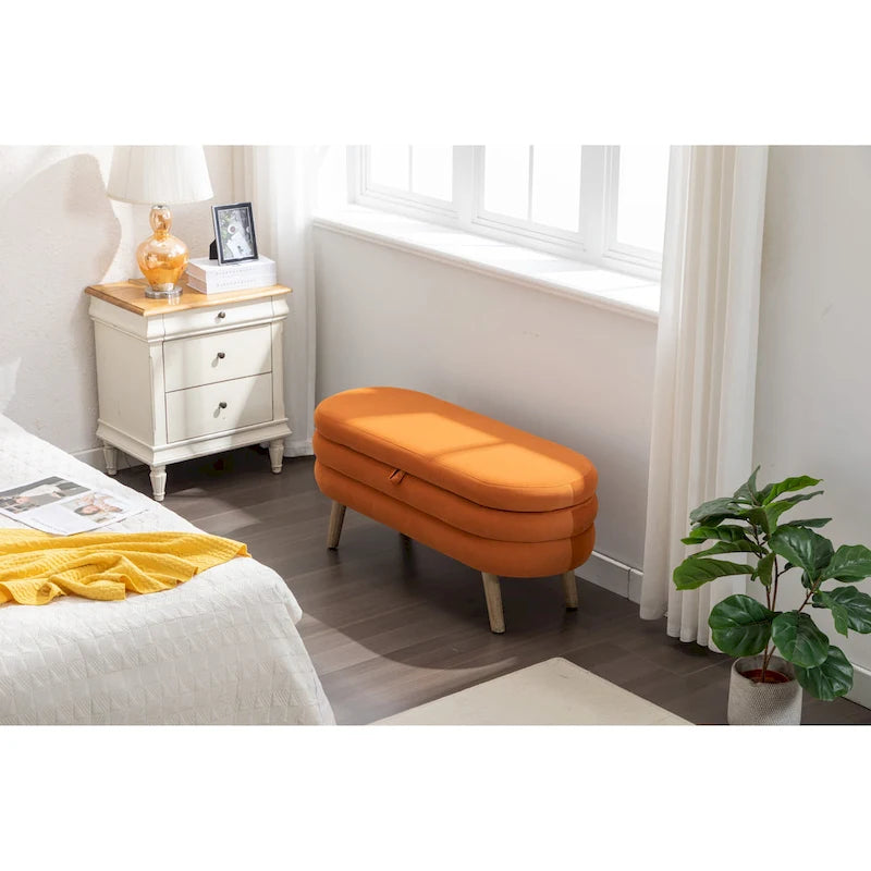 Velvet Fabric Storage Bench with Wood Legs