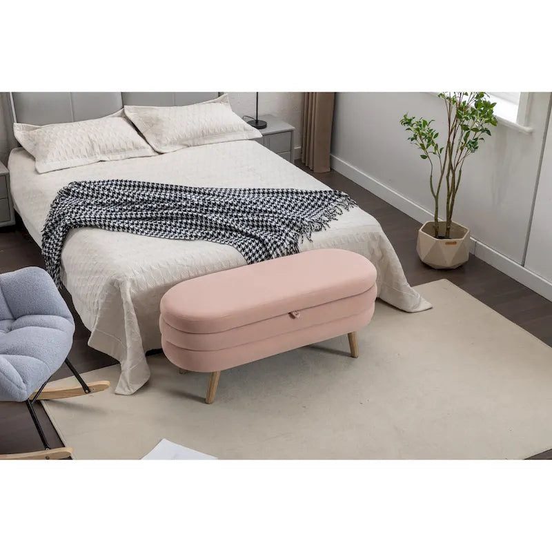 Velvet Fabric Storage Bench with Wood Legs